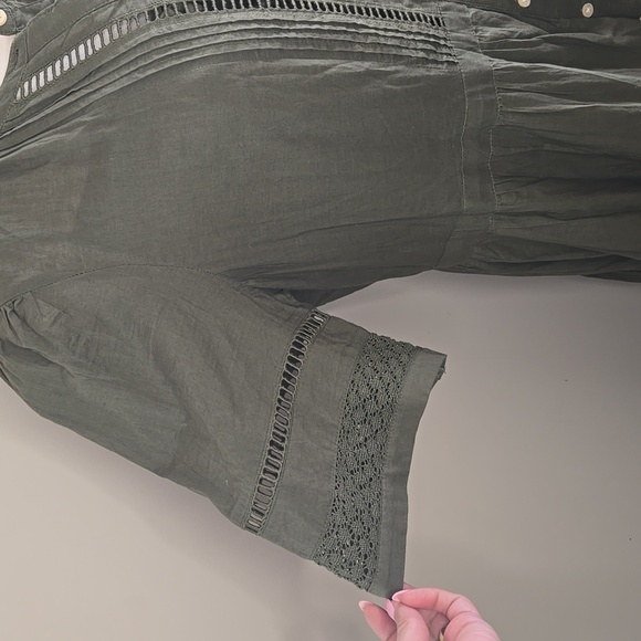 Gap Olive Green Button Front Midi Dress Cottagecore Boho Prairie Tiered XL - Picture 3 of 7